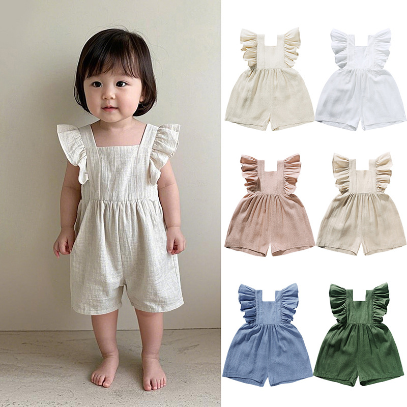 Baby Summer Linen Sleeveless Jumpsuit - Vêtements d'été pour bébés, Combinaisons unisexes