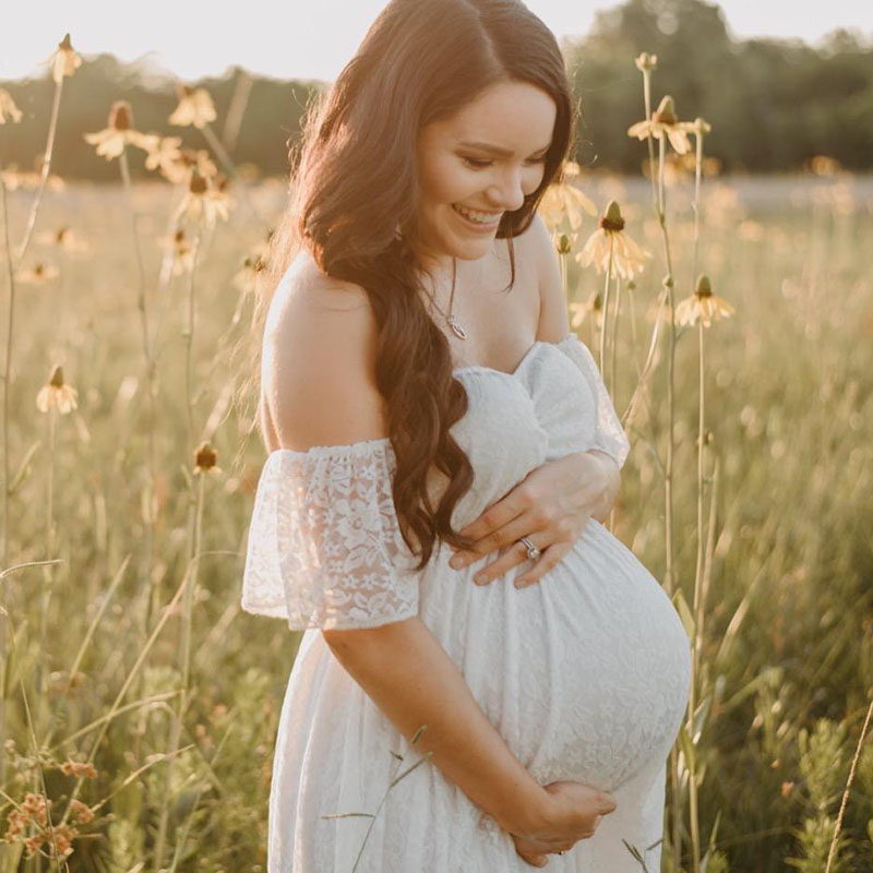 Maternity Wear - Robe Maxi en Dentelle à Manches