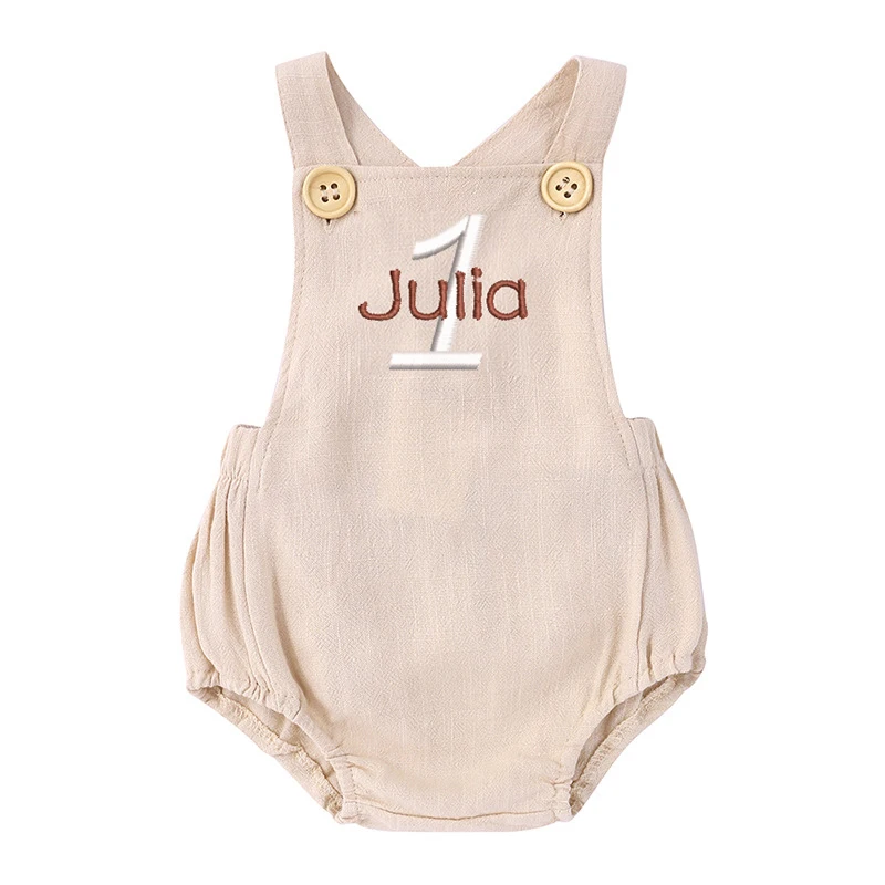 Nom brodé 1er anniversaire bar - Baby Summer Linen Sleeveless Jumpsuit avis et prix